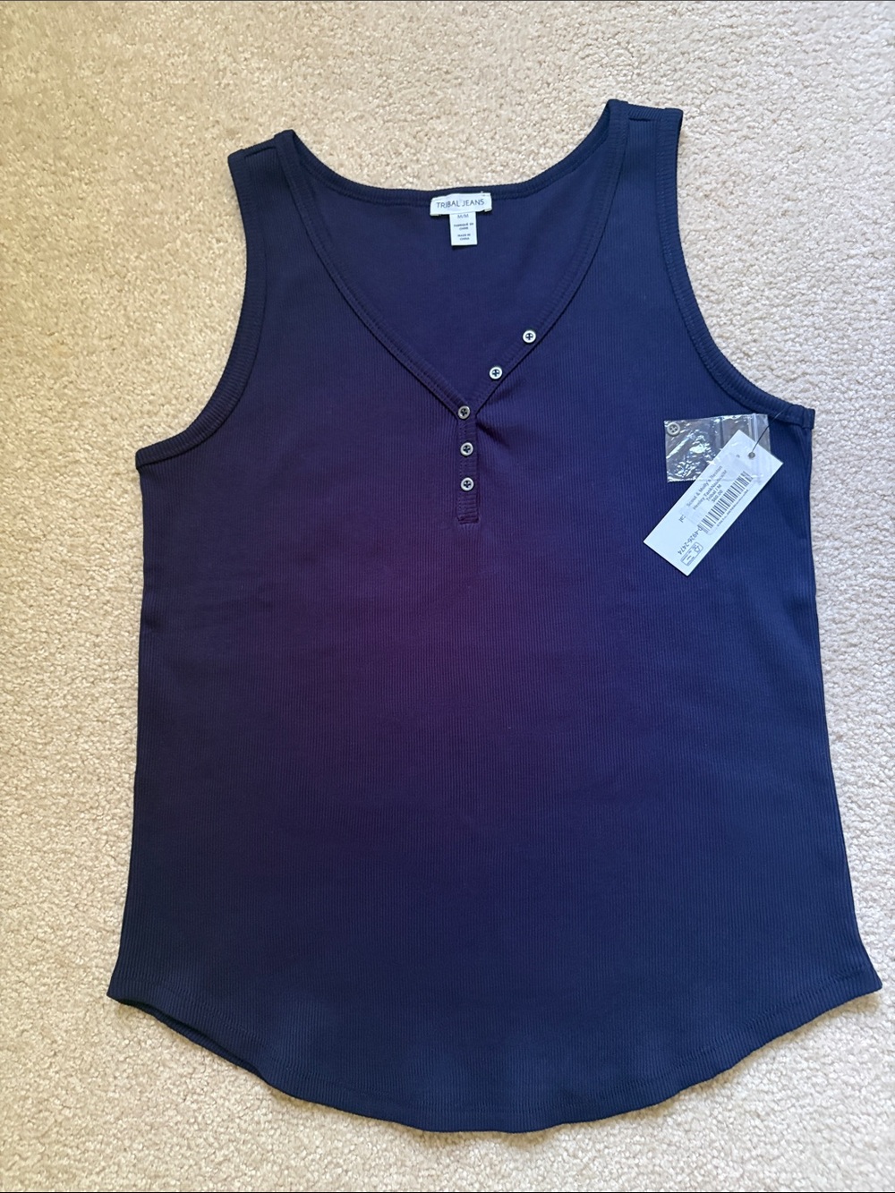 TRIBAL JEANS, Navy Henley Tank Nautical SZ M, NWT